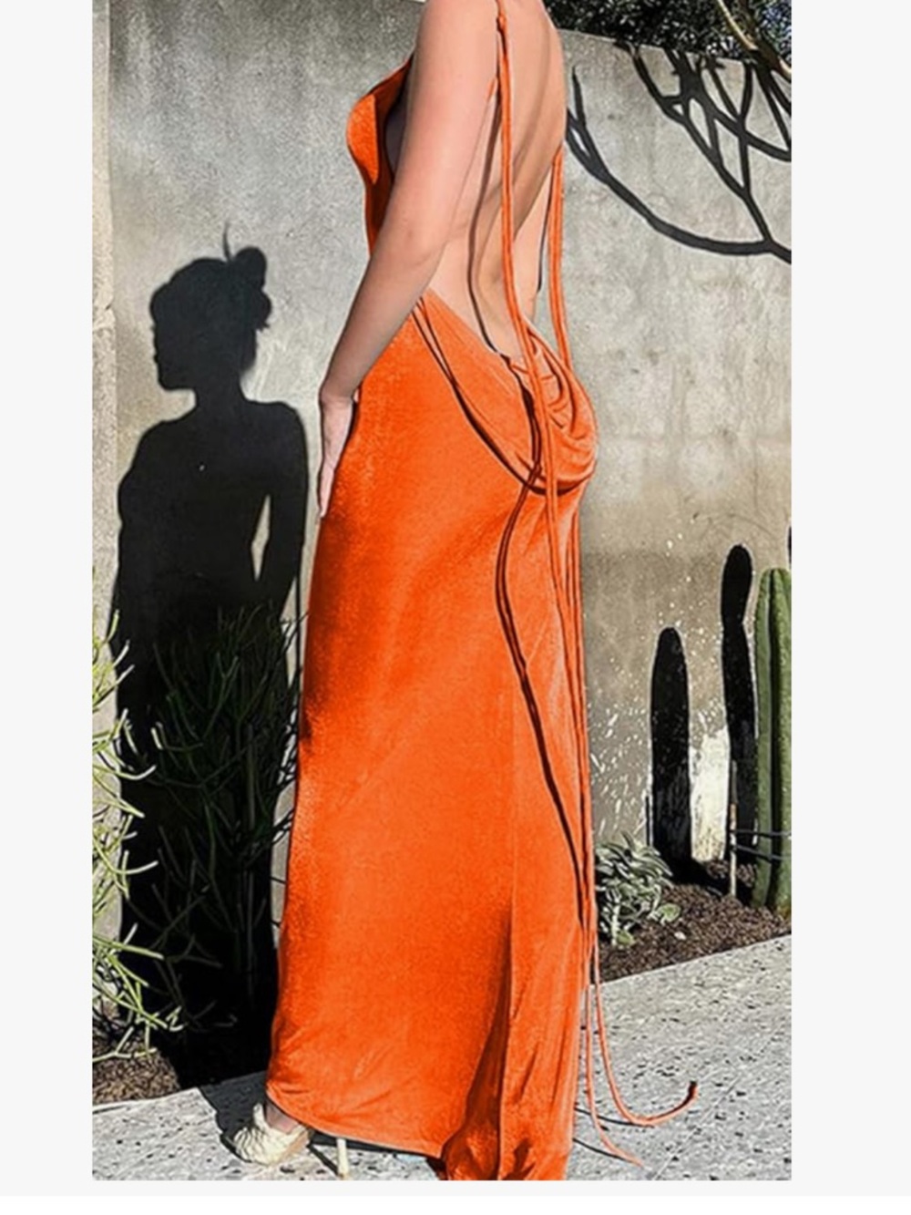 Elegant Orange Backless Halter Maxi Dress